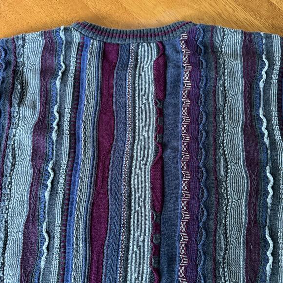 Vintage Norm Thompson Striped Grandpa Sweater Mens Size Large Purple Textured - Picture 6 of 12